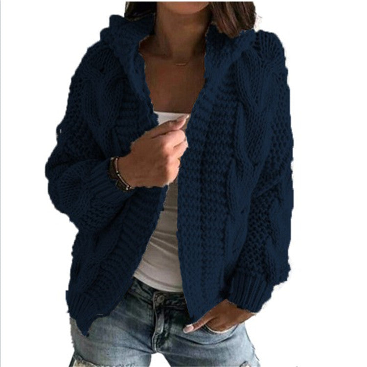 Damen Grobstrickmantel mit Kapuze und strukturiertem Design Drune