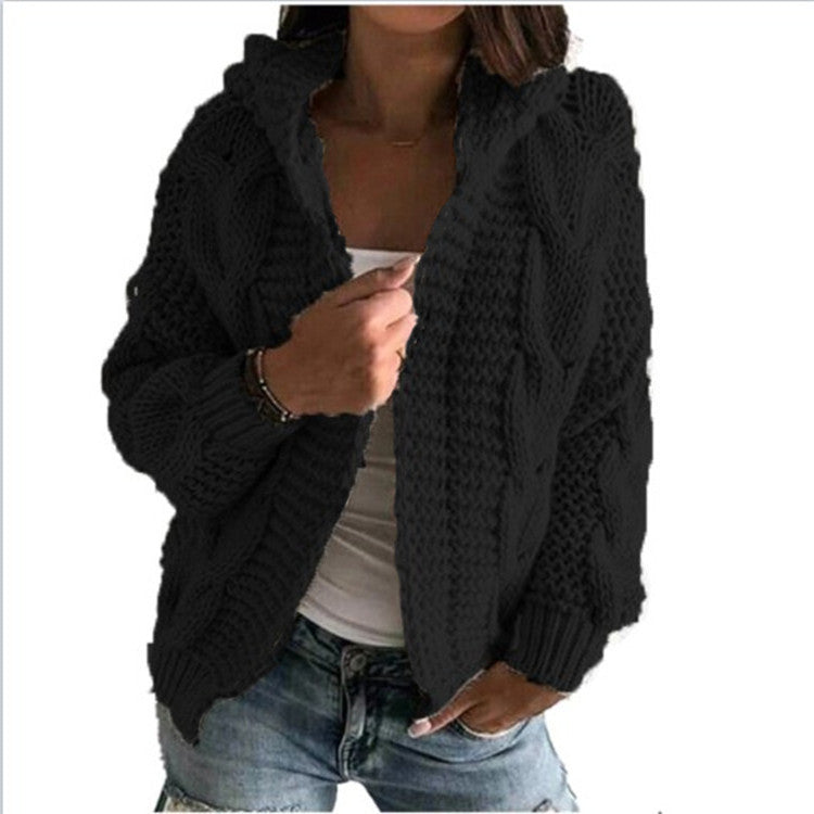 Damen Grobstrickmantel mit Kapuze und strukturiertem Design Drune