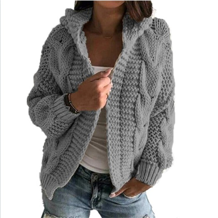 Damen Grobstrickmantel mit Kapuze und strukturiertem Design Drune