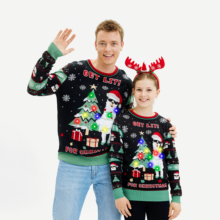 Drune | Get Lit Llama Weihnachten Weihnachtspullover - Damen