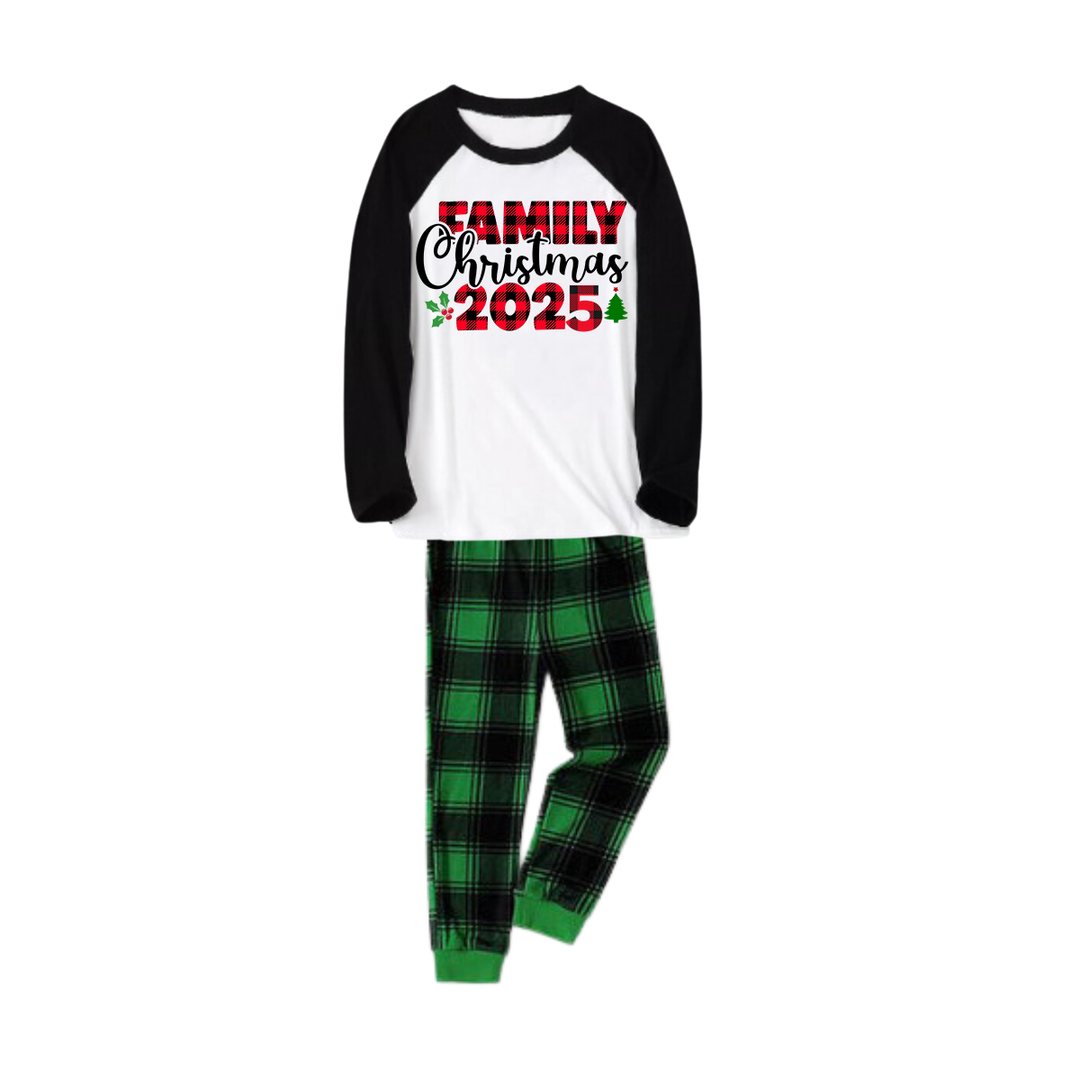 Drune | "Familienweihnachten 2025" Bedruckte grüne und schwarze karierte Weihnachtsfamilienpyjamas