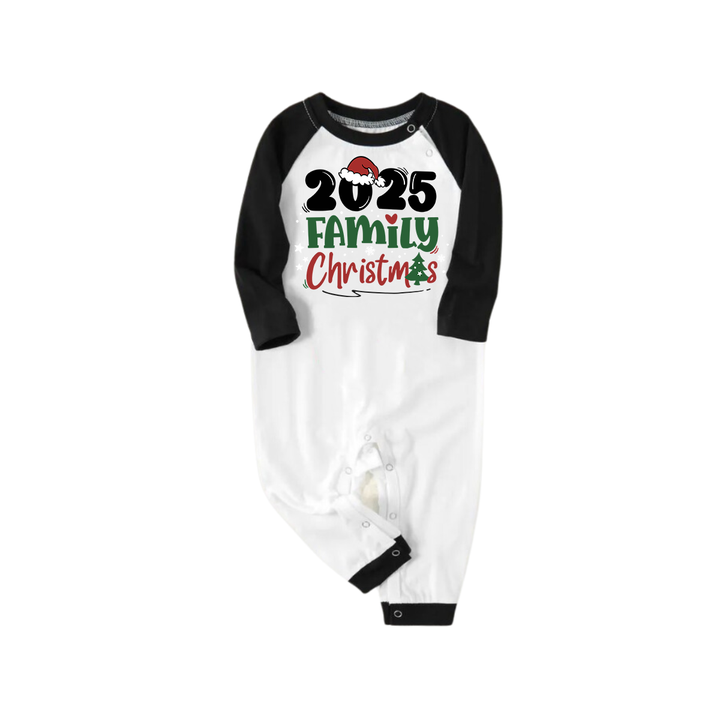 Drune | 2025 Familien-Weihnachtspajama-Set - Schwarzer Raglan-Ärmel Weißes Oberteil Grüne und Schwarze Karohose Grafik