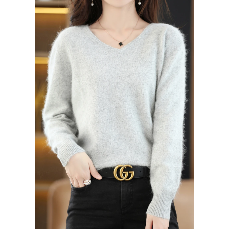 Drune | Cashmere Pullover Damen V-ausschnitt Leichter und Weicher Strickpullover