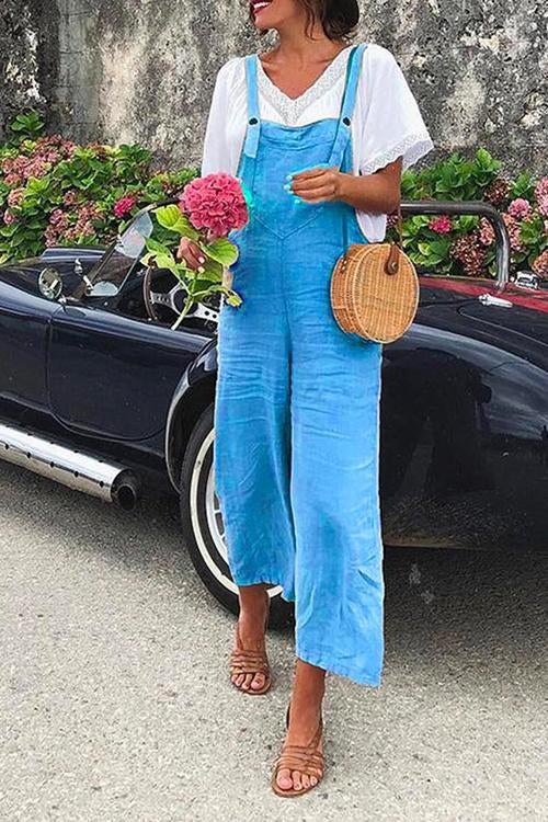 Drune | Rosiedress Gerade Beine Baumwolle Leinen Urlaub Overalls