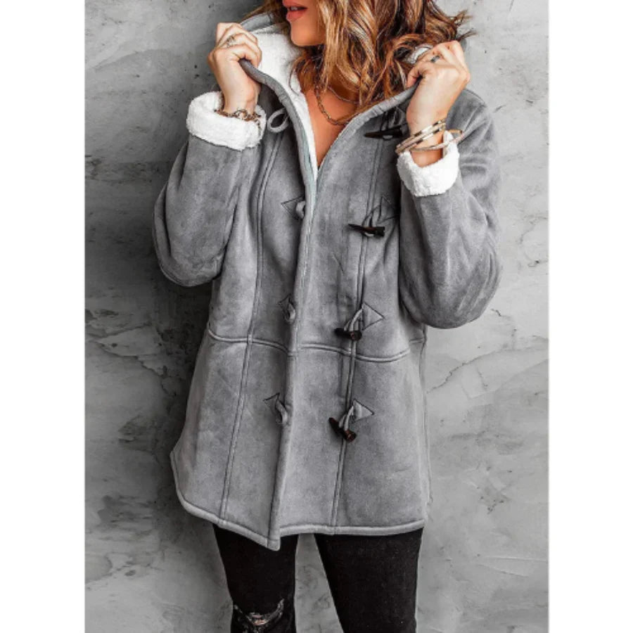 Drune | Mantel mit Kapuze - Wildleder-Look - Fleece-Futter - Lockere Passform - Mittellang