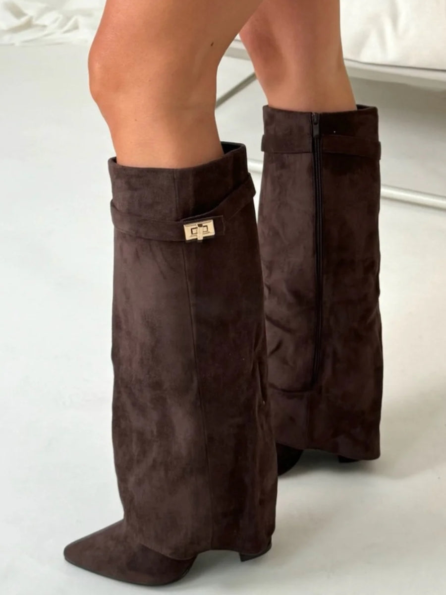 Drune | Elegante Damenstiefel Aus Hochwertigem Suede Mit Goldenen Akzenten