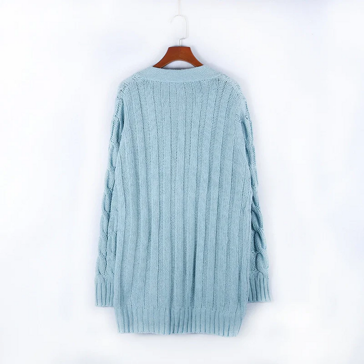 Drune | Wollstrickjacke Damen Mit Zopfmuster Und Holzknöpfen, Lockere