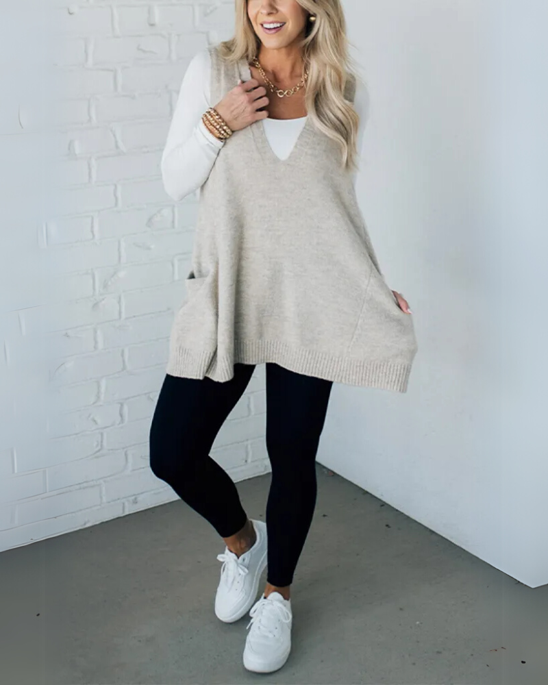 Drune | Strickweste mit Taschen Tiefer V-ausschnitt Lässig und Warm