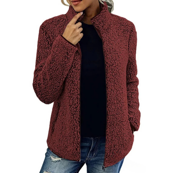 Drune | Weiche Damen Teddyjacke Mit Hohem Kragen Und Reißverschluss