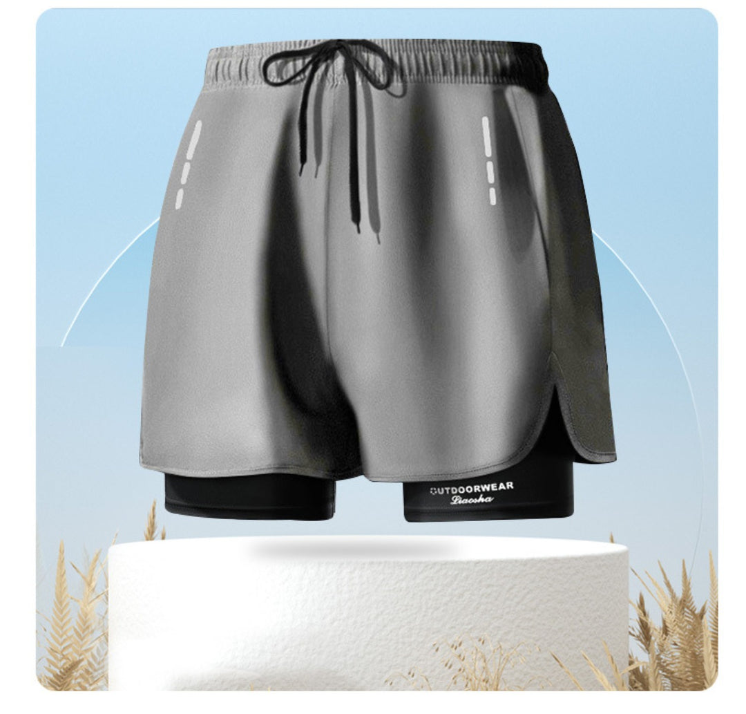 Drune | Doppellagige Herren Sport Fitness Anti-Peinlichkeit Strandhose