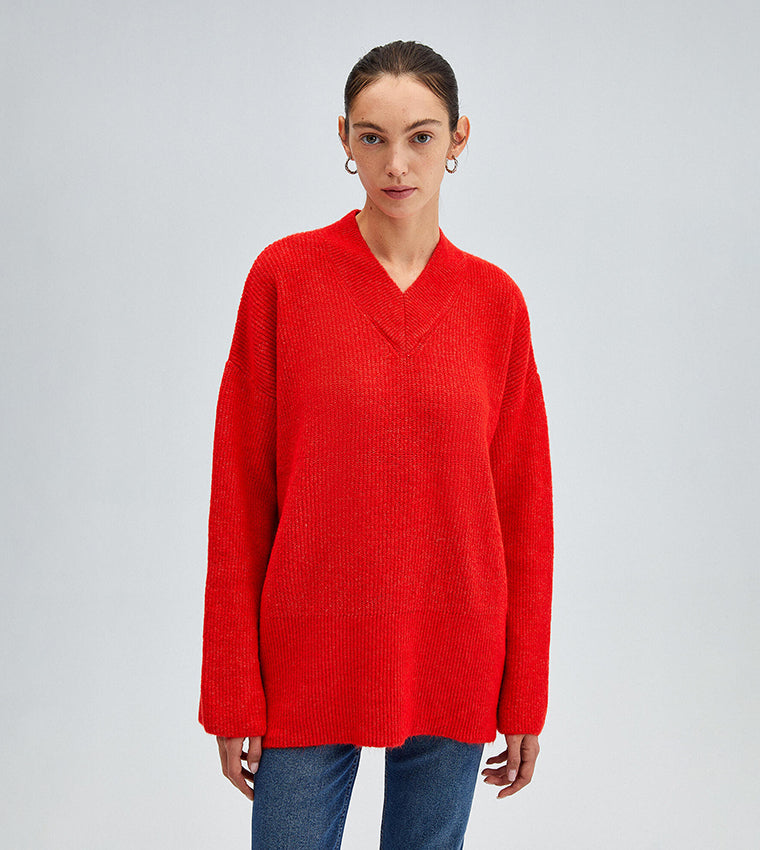 Drune | Roter Kapuzen Freizeitpullover