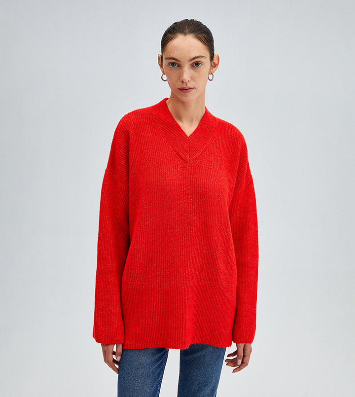 Drune | Roter Kapuzen Freizeitpullover