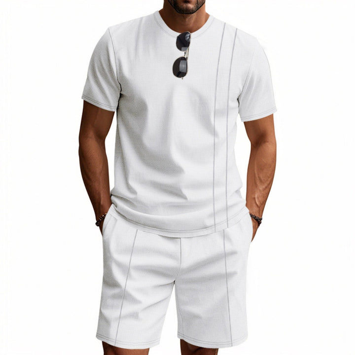 Drune | Waffel-Kurzarm-Shorts Zweiteiliges Set
