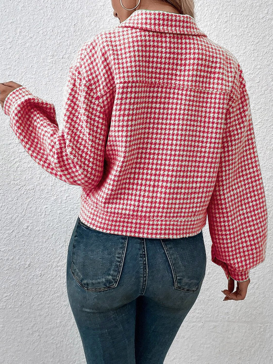 Drune | Kurze Jacke mit Hahnentritt-muster Knopfverschluss Schick und Klassischer Stil