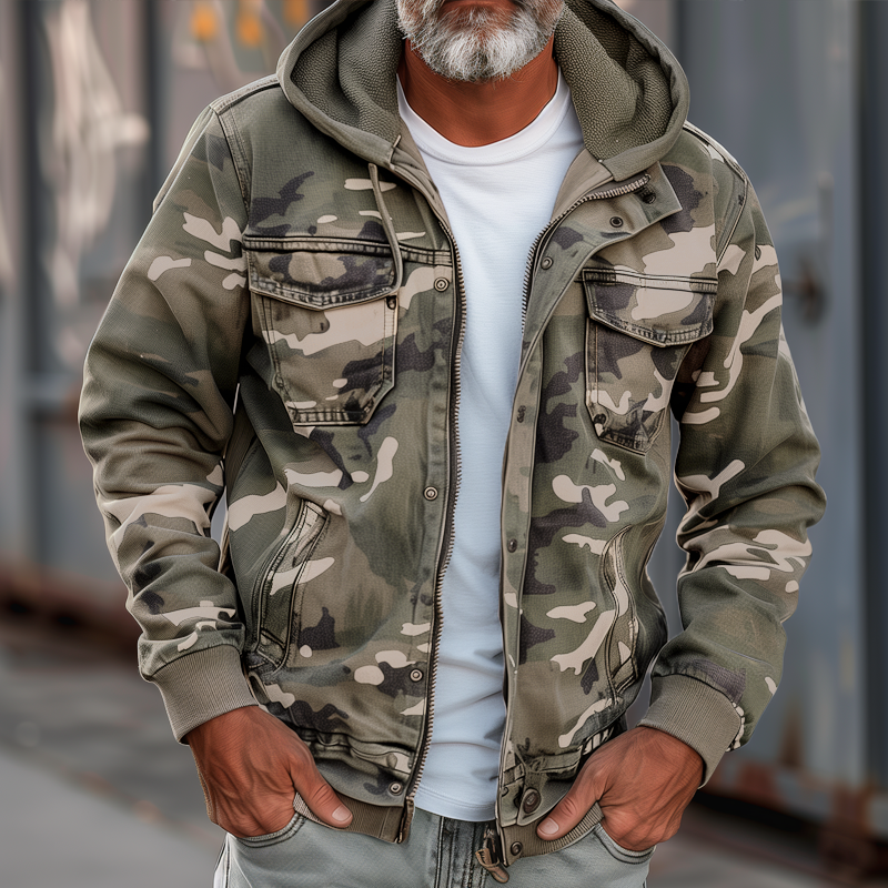 Drune | Tarnfarbene Cargo-Jacke mit Kapuze