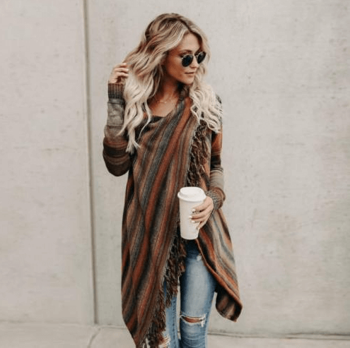 Drune | Herbst und Winter Mittellange Strickjacke