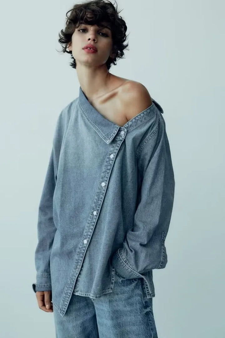 Drune | Lässiges, Asymmetrisches Jeanshemd