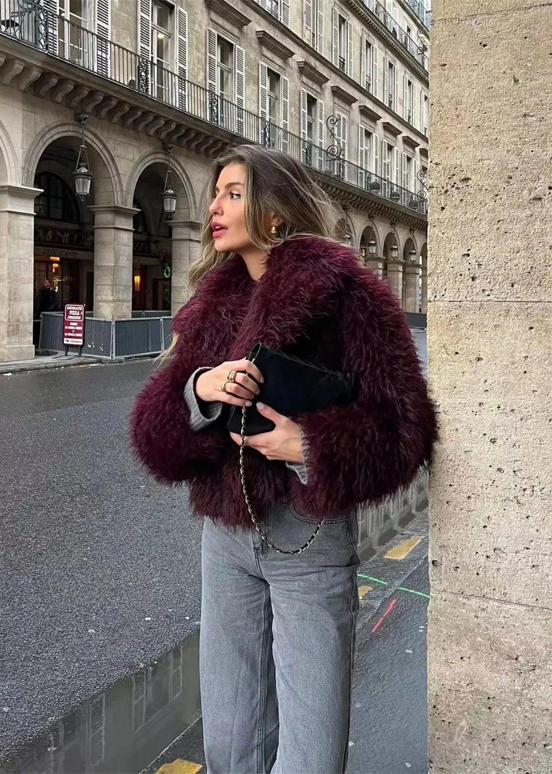 Drune | Kunstpelz Winterjacke in Burgunder