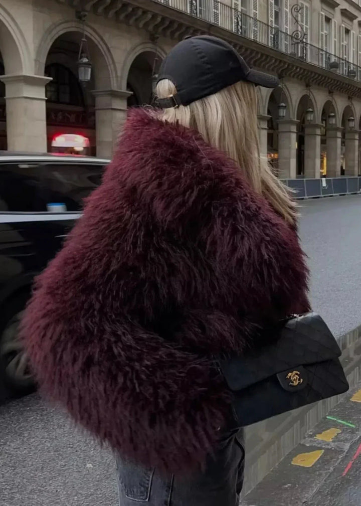 Drune | Kunstpelz Winterjacke in Burgunder