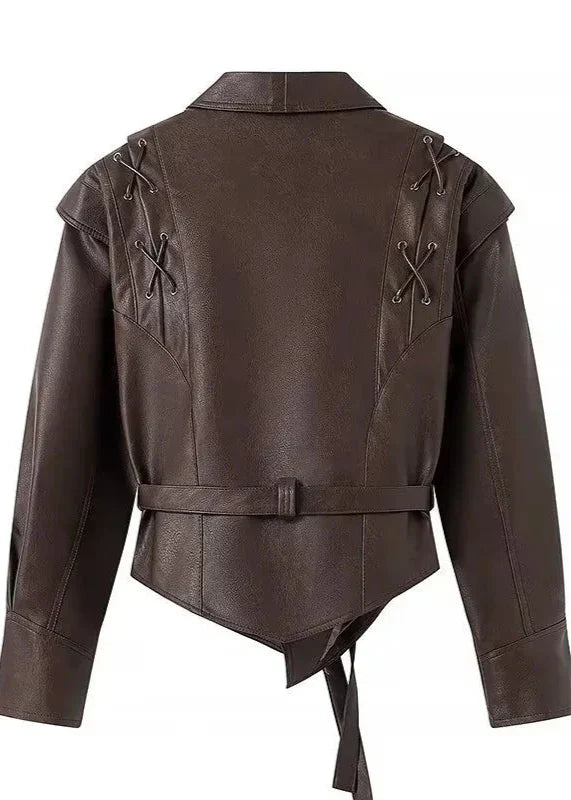Drune | Leder Wickeljacke mit Gürtel