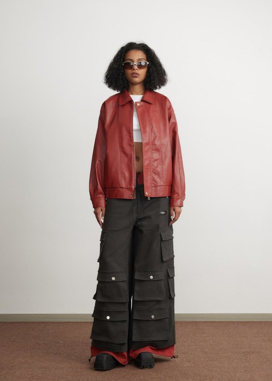 Drune | Rote Lederjacke - Unisex Mode