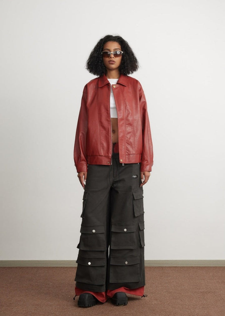 Drune | Rote Lederjacke - Unisex Mode