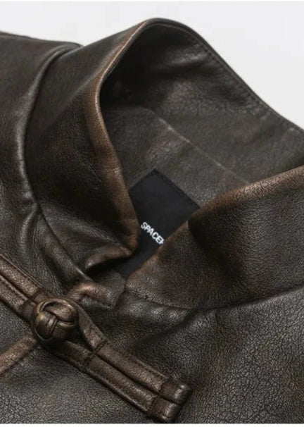 Drune | Lässige PU-Lederjacke mit Stehkragen