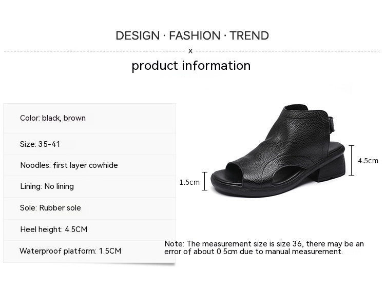Drune | Echtes Leder Retro Künstlerische Damen Sandalen Mittelhoch Weiche Sohle