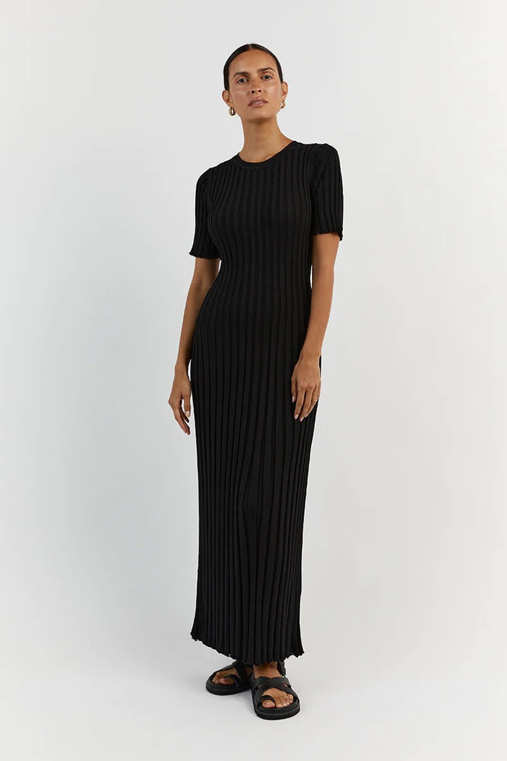 Drune-Strickkleid mit schmaler Taille und Streifenmuster