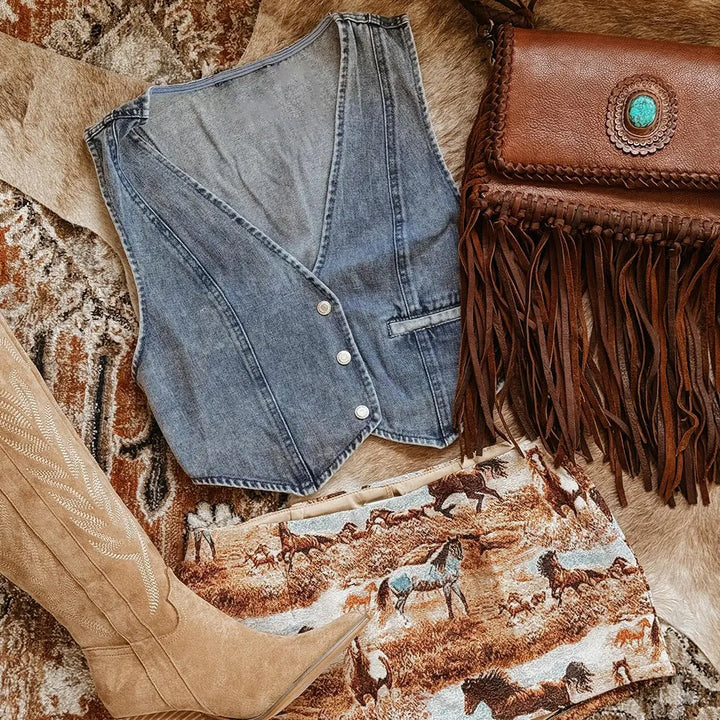 Drune | Neck Denim Weste