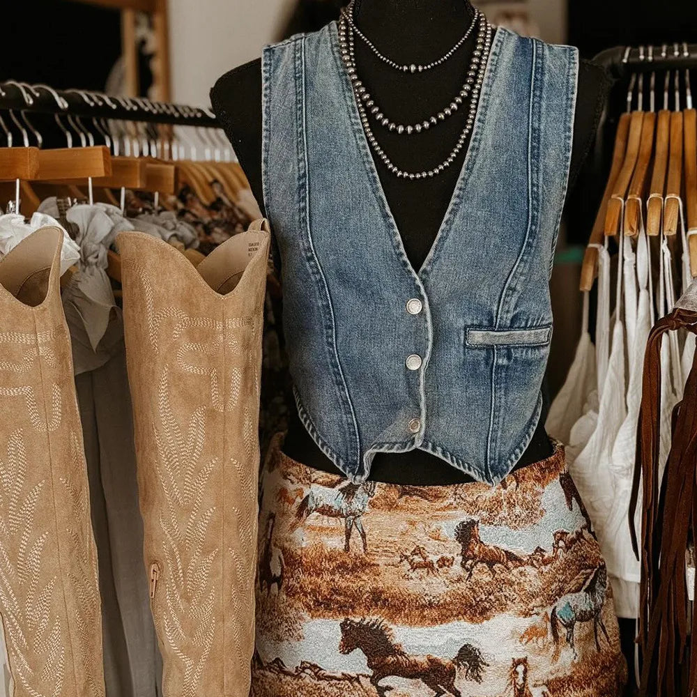 Drune | Neck Denim Weste