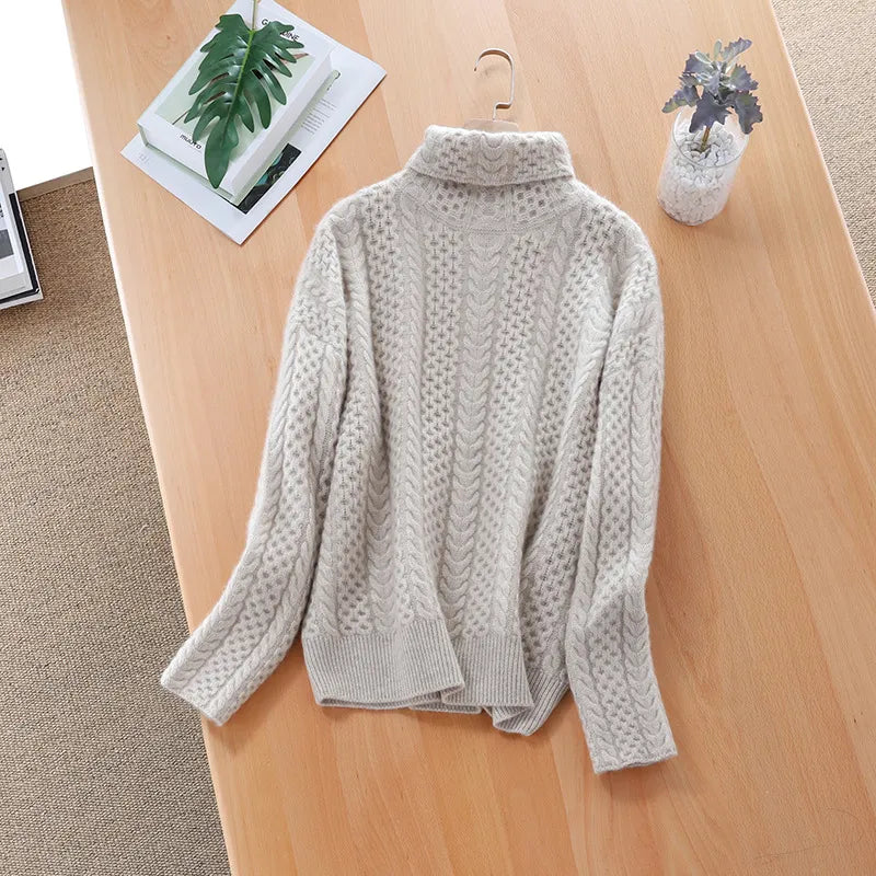 Drune | Strickpullover Weiche Kaschmirmischung Kabelstrick Hoher Rollkragen