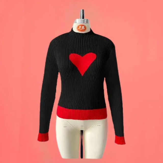 Drune | Gerippter Strickpullover mit Herz-Intarsien