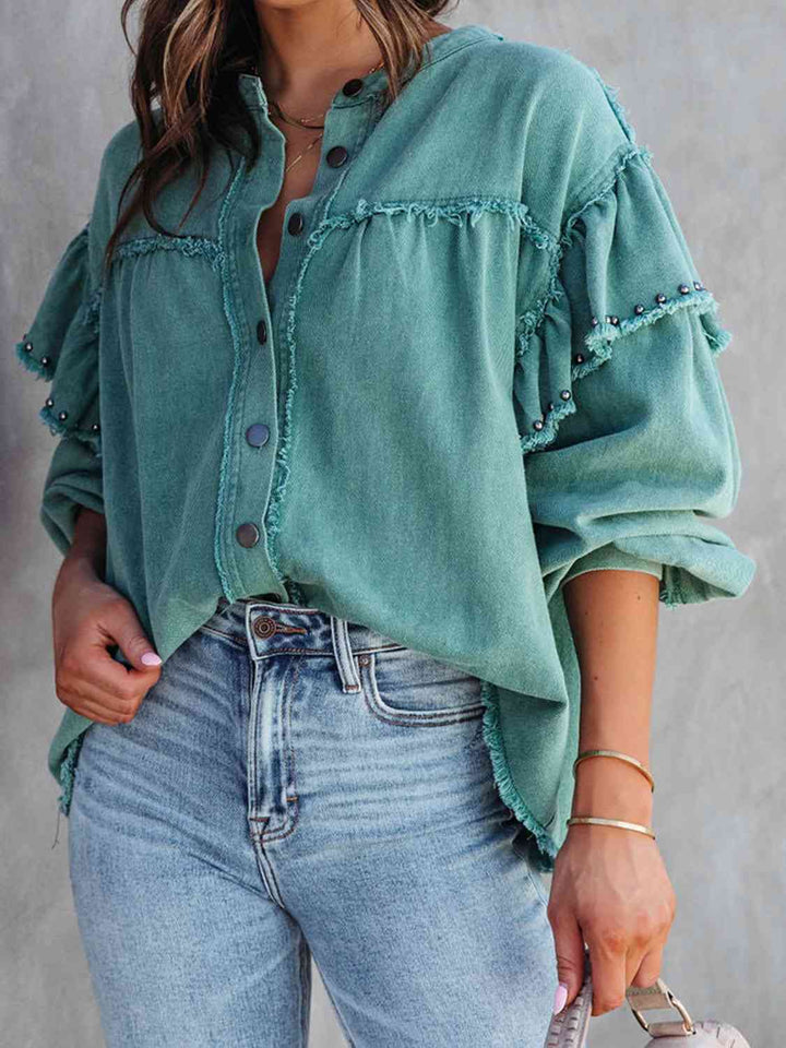Drune | Button Down Raw Hem Denim Jacke