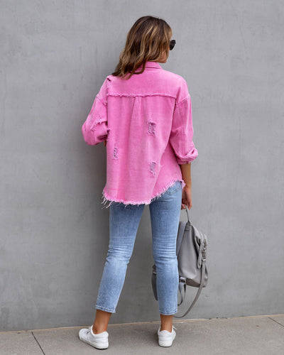 Drune | Denim Bluse - Damen Jeansjacke mit fransigen Details und Knopfverschluss