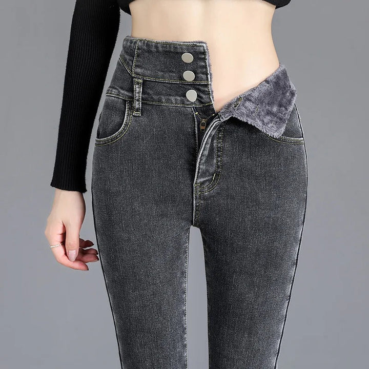 Drune | Stylische High-Waist-Jeans mit Fleecefutter