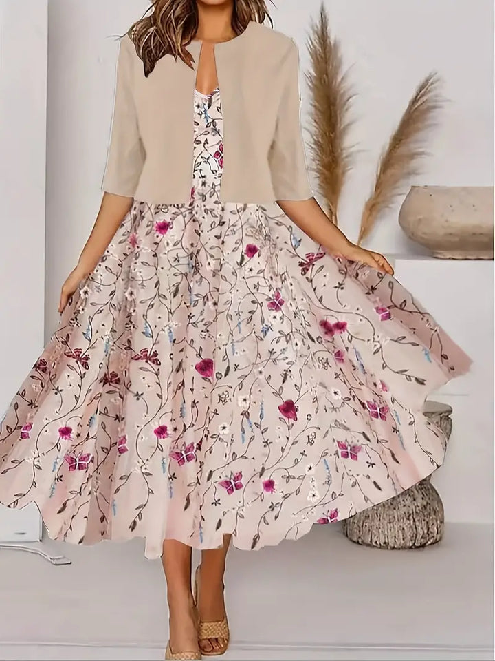 Drune | Geteilter Kleid mit V-Ausschnitt und Ärmellose Oberteil mit Blumenmuster