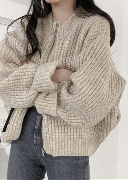 Drune | Reißverschluss Chunky Strickcardigan - Oversized Rippstrickjacke
