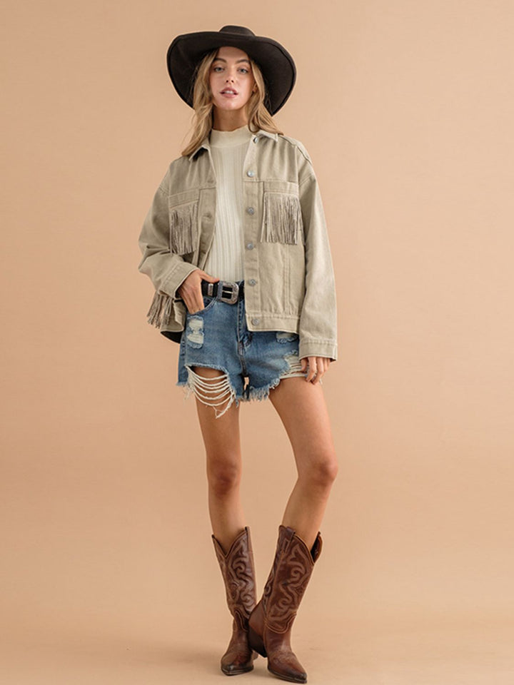 Drune | Fransen-Detail Gefallene Schulter Denimjacke