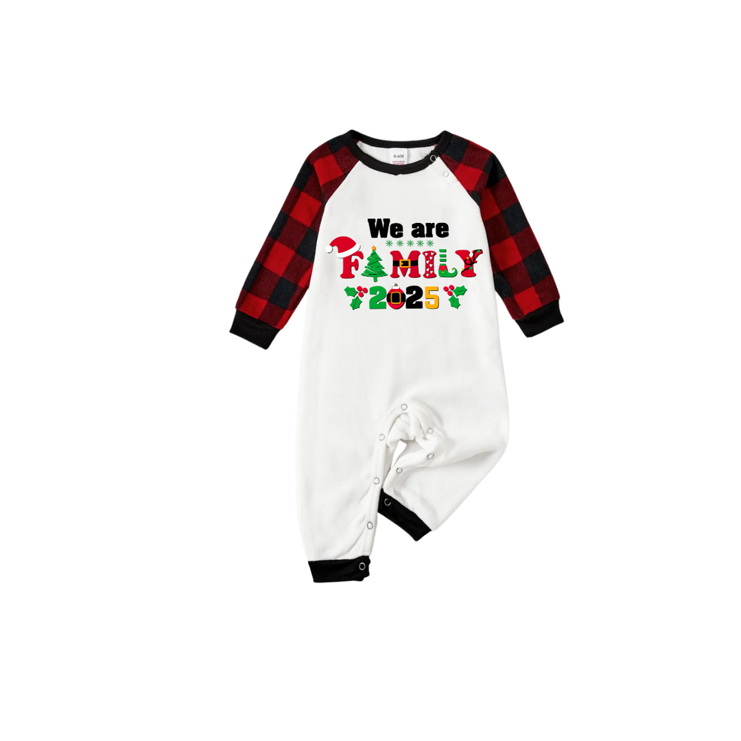 Drune | We Are Family 2025 Bedrucktes Rot Schwarz Kontrast Ärmel Top Und Karotten Hose Familie passende Weihnachten Pyjama Sets