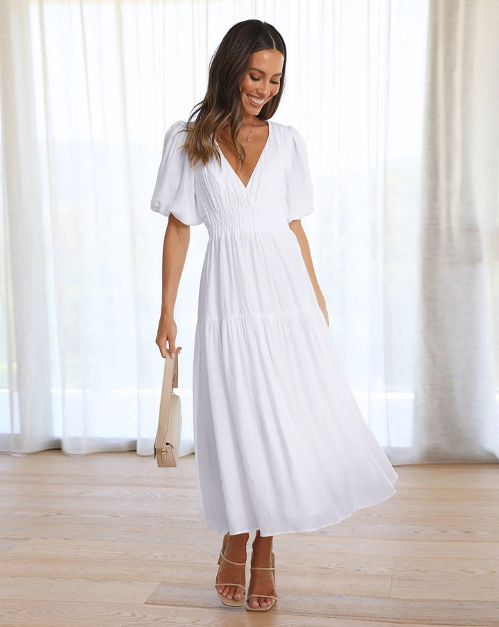 Drune | Elegantes Kleid Mit V-Ausschnitt Und Puffärmeln