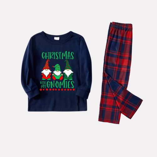 Drune | Marineblaues und rotes kariertes Weihnachts-Schlafanzug-Set mit 