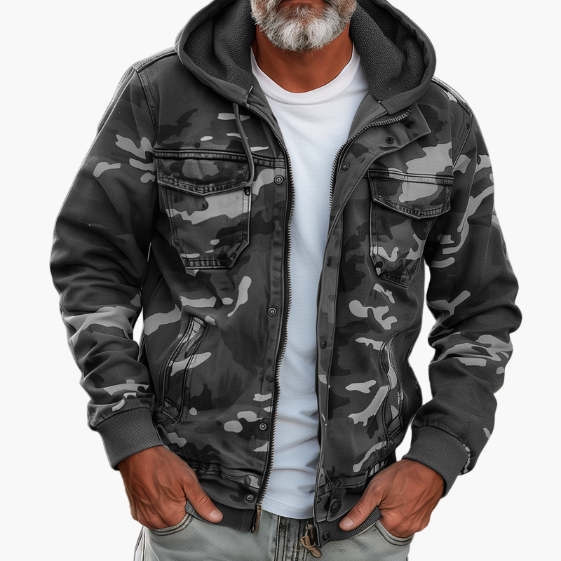 Drune | Cargo-Jacke Im Camouflage-Stil mit Kapuze - Modischer Outdoor- und Streetwear-Look