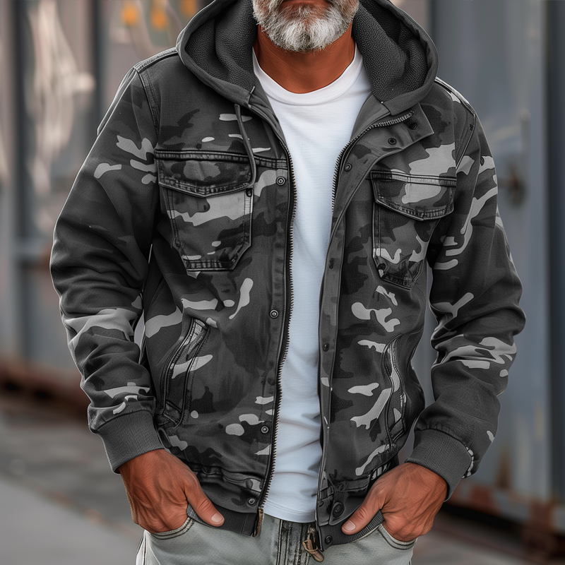 Drune | Camouflage Cargo Jacke mit Kapuze