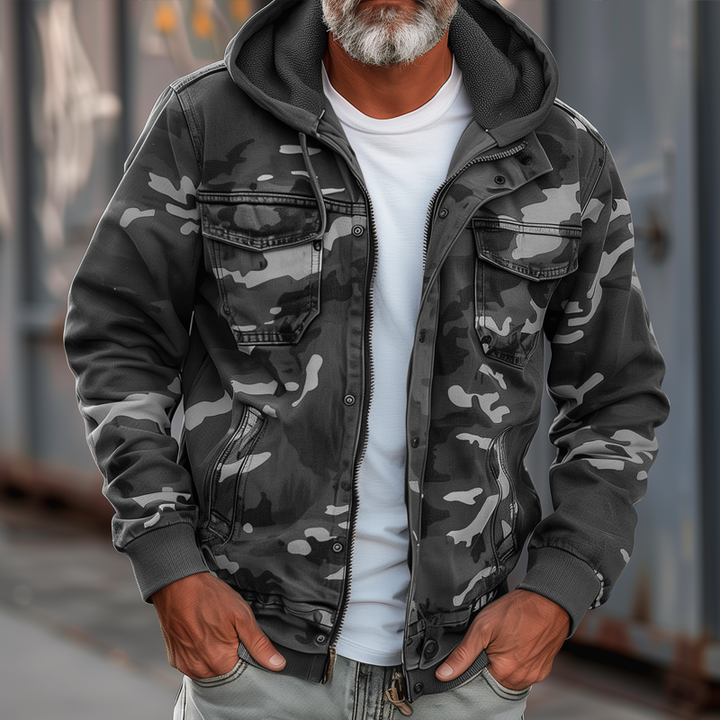 Drune | Camouflage Cargo Jacke mit Kapuze