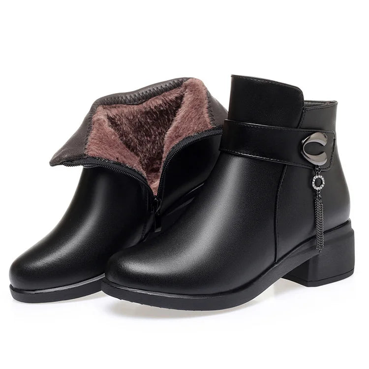 Drune | Damen Echtes Leder Metall Schnalle Samt Stiefel