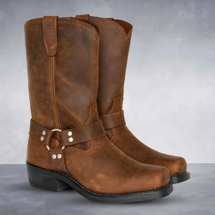 Herren Retro Cowboystiefel Leder Vintage Quadratische Spitze