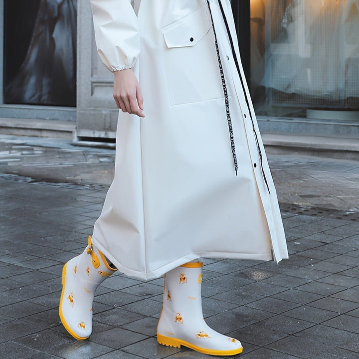 Drune | Wasserdichte Damen Lange Regenjacke Mit Kapuze in Weiß