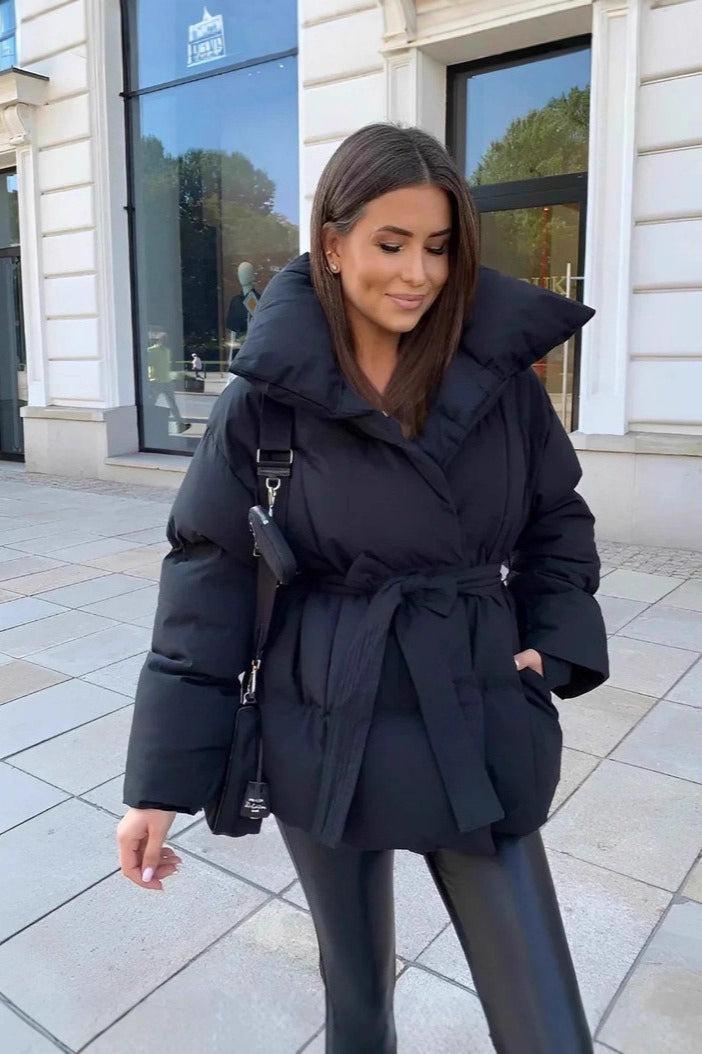 Drune | Einfarbige Gürteldetail-Puffjacke