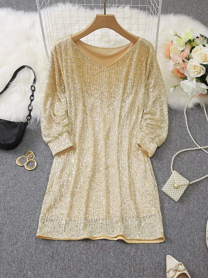 Drune | Party Paillettenkleid mit Kontrast